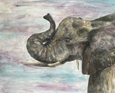 Картина под названием "PINK ELEPHANT- beau…" - Tatsiana Ilyina, Подлинное произведение искусства, Пастель