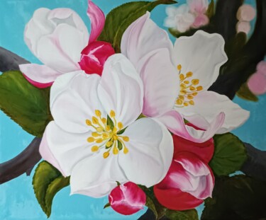 Pittura intitolato "Apple tree flowers…" da Tatsiana Skrabutan, Opera d'arte originale, Olio