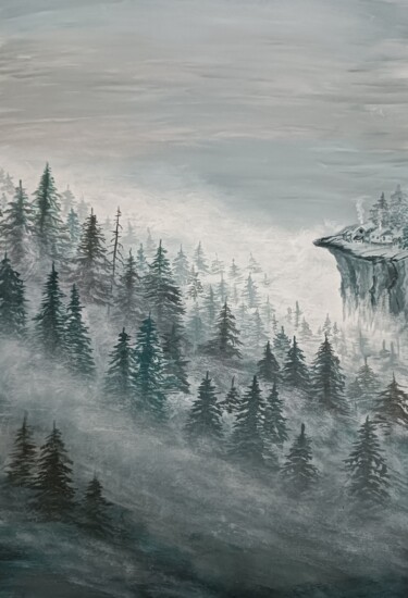 Painting titled "Fog in the mountains" by Tatsiana Skrabutan, Original Artwork, Acrylic