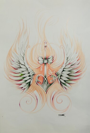 Dessin intitulée "About Love and Wings" par Cindy Ndiaye, Œuvre d'art originale, Crayon
