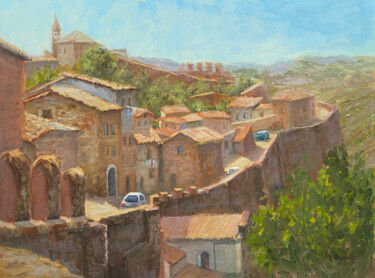 Painting titled "Italian Hilltop Tow…" by Tatyana Fogarty, Original Artwork, Oil Mounted on Other rigid panel