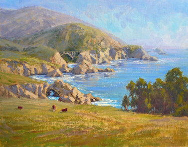 Malerei mit dem Titel "Coastal Pasture" von Tatyana Fogarty, Original-Kunstwerk, Öl Auf Andere starre Platte montiert