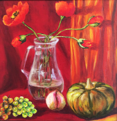 Pittura intitolato "Poppy painting Food…" da Tatyana Kurkova, Opera d'arte originale, Olio