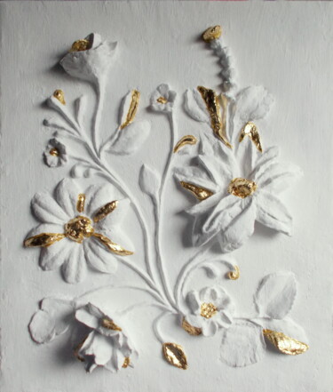 Escultura titulada ""Flowers with gold…" por Tatyana Mironova, Obra de arte original, Yeso