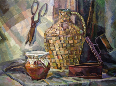 Malarstwo zatytułowany „Peasant utensils” autorstwa Tatyana Oparina-Mirolubova, Oryginalna praca, Olej