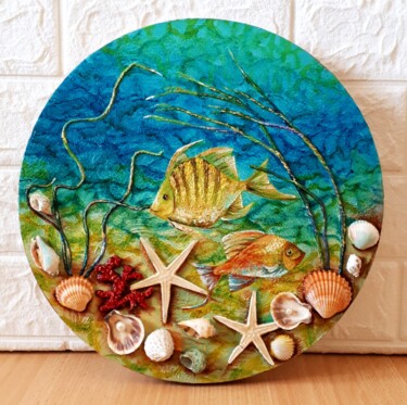 Painting titled "Underwater World" by Tatyana Orlovetskaya, Original Artwork, Oil Mounted on Wood Stretcher frame