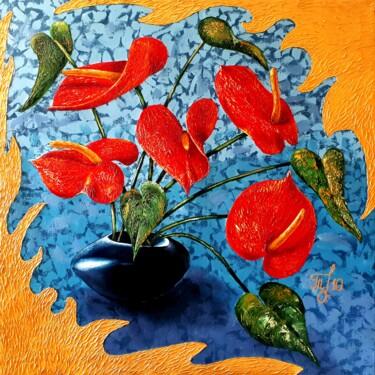 「Anthurium flower fo…」というタイトルの絵画 Tatyana Orlovetskayaによって, オリジナルのアートワーク, オイル ウッドストレッチャーフレームにマウント
