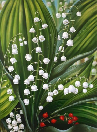 Painting titled "Pearls of a lily of…" by Tatyana Orlovetskaya, Original Artwork, Oil Mounted on Wood Stretcher frame
