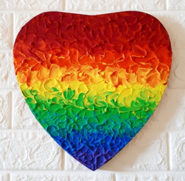 Schilderij getiteld "Rainbow heart" door Tatyana Orlovetskaya, Origineel Kunstwerk, Acryl Gemonteerd op Frame voor houten br…
