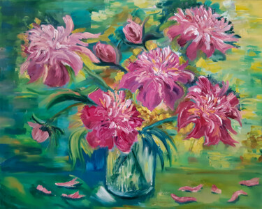 "Peonies In a Vase" başlıklı Tablo Tatyana Pertsel tarafından, Orijinal sanat, Petrol Ahşap Sedye çerçevesi üzerine monte ed…