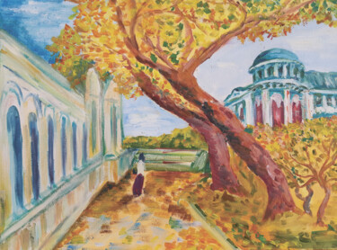Malarstwo zatytułowany „Autumn Walk” autorstwa Tatyana Pertsel, Oryginalna praca, Olej Zamontowany na Drewniana rama noszy