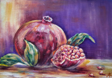 Malerei mit dem Titel "Pomegranate" von Tatyana Pertsel, Original-Kunstwerk, Öl Auf Karton montiert