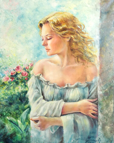 Pintura intitulada "Beautiful Woman Oil…" por Tatyana Ustyantseva, Obras de arte originais, Óleo