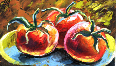 Painting titled "3 tomatoes" by Tatyana Ustyantseva, Original Artwork, Oil