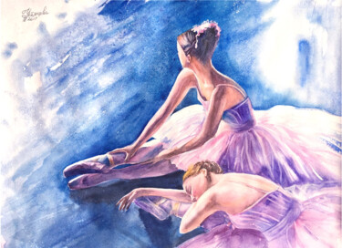 Peinture intitulée "Ballerine Peinture…" par Tatyana Ustyantseva, Œuvre d'art originale, Aquarelle