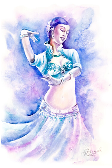 Schilderij getiteld "Dance Indian Painti…" door Tatyana Ustyantseva, Origineel Kunstwerk, Aquarel