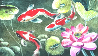 Schilderij getiteld "Fish Oil Painting" door Tatyana Ustyantseva, Origineel Kunstwerk, Olie