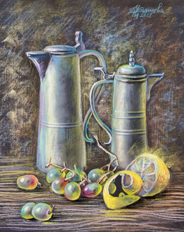 Peinture intitulée "Still life with jug…" par Tatyana Ustyantseva, Œuvre d'art originale, Pastel