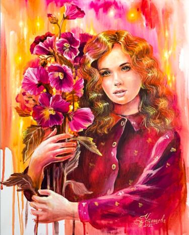 Pittura intitolato "Mallow flowers" da Tatyana Ustyantseva, Opera d'arte originale, Acrilico