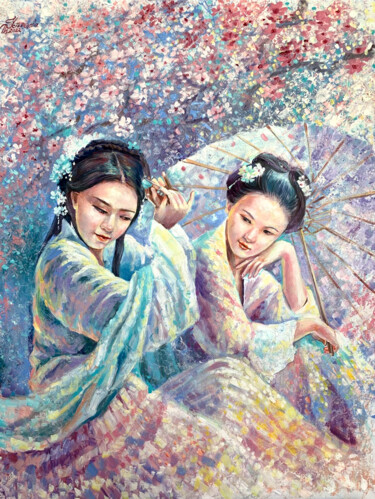 Pittura intitolato "Blooming painting" da Tatyana Ustyantseva, Opera d'arte originale, Olio