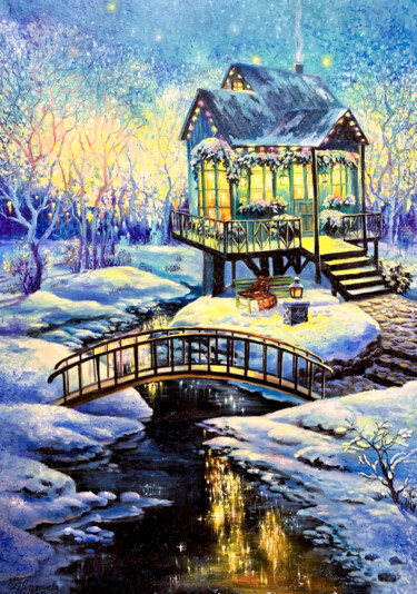 Pintura titulada "Winter landscape wi…" por Tatyana Ustyantseva, Obra de arte original, Oleo