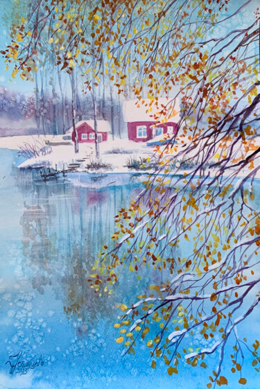 Pintura titulada "Winter landscape wi…" por Tatyana Ustyantseva, Obra de arte original, Acuarela