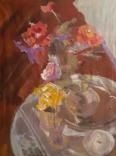 Pintura titulada "Букеты садовых цвет…" por Tatyana Zakharova, Obra de arte original, Acrílico