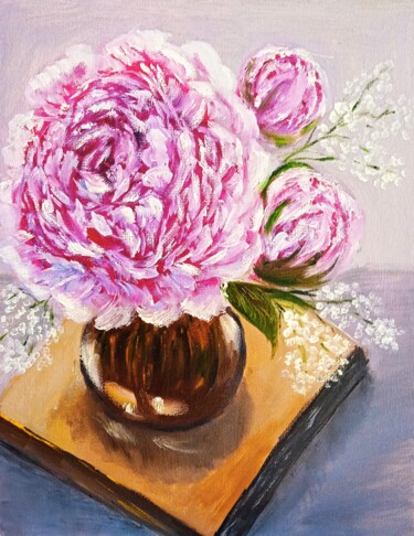 Peinture intitulée "pivoine rose" par Tatyana Zarembovskaya, Œuvre d'art originale, Huile