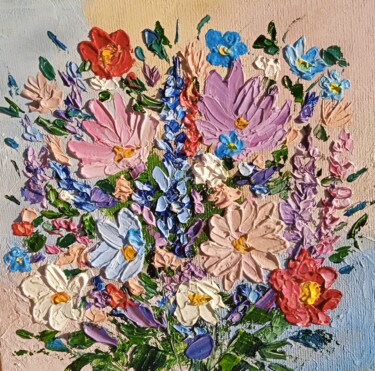 Картина под названием "Flowers in a pastel…" - Tatyana Zarembovskaya, Подлинное произведение искусства, Масло