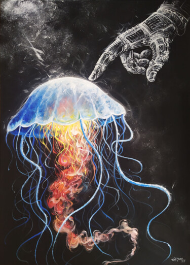 Painting titled "A jellyfish" by Tayyar Özkan, Original Artwork, Acrylic