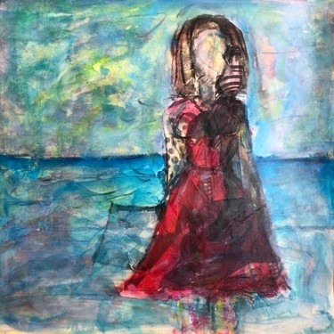 Painting titled "robe rouge sur mari…" by Thomas Reveau, Original Artwork, Acrylic