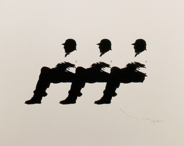 Dessin intitulée "Three men on a benc…" par Tehos, Œuvre d'art originale