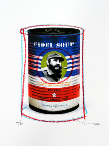 Gravures & estampes intitulée "Tehos - Fidel Soup" par Tehos, Œuvre d'art originale, Impression numérique