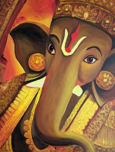 Pittura intitolato "Ganesha" da Tejaswi Poojari (KOLOR KOVELA), Opera d'arte originale, Acrilico Montato su Telaio per barel…