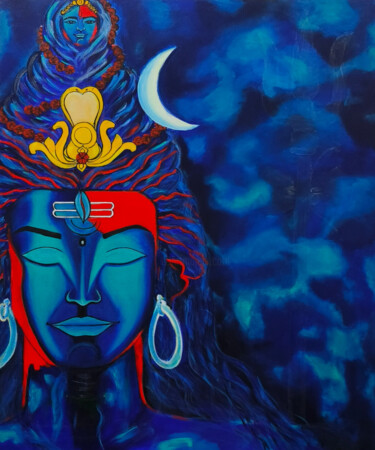 Painting titled "Shiva painting, Lor…" by Tejaswi Poojari (KOLOR KOVELA), Original Artwork, Acrylic Mounted on Wood Stretche…