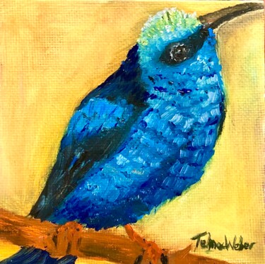Painting titled "Blue Bird" by Telma Weber, Original Artwork, Oil