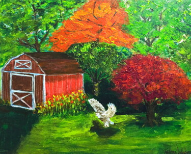 Painting titled "Q- 292- Backyard" by Telma Weber, Original Artwork, Acrylic