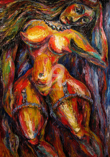Painting titled "single woman" by Temo D, Original Artwork, Oil