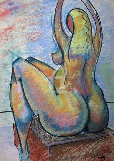 Drawing titled "Woman" by Temo D, Original Artwork, Pastel