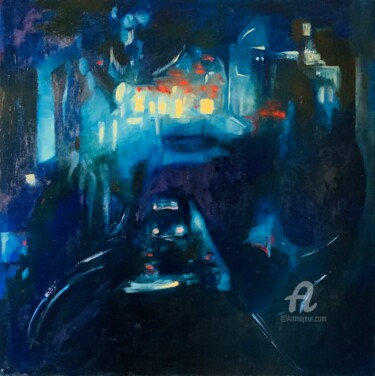Painting titled "Luci di notte" by Teresa Volpe, Original Artwork, Oil Mounted on Wood Stretcher frame