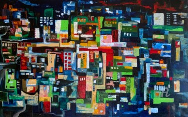 Schilderij getiteld "Intersezioni urbane" door Teresa Volpe, Origineel Kunstwerk, Olie Gemonteerd op Frame voor houten branc…