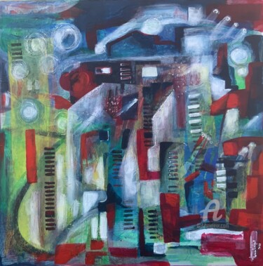 Schilderij getiteld "Nightscape" door Teresa Volpe, Origineel Kunstwerk, Acryl Gemonteerd op Frame voor houten brancard