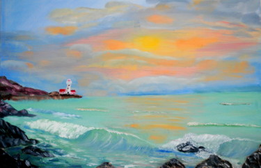 Peinture intitulée "sunset at sea" par Sergo Ter-Ner Ter-Nersesov, Œuvre d'art originale, Huile Monté sur Châssis en bois
