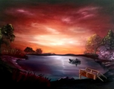 绘画 标题为“Evening fishing” 由Sergo Ter-Ner Ter-Nersesov, 原创艺术品, 油 安装在木质担架架上