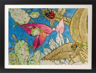 Painting titled "Hidden Mantis" by Terry Cornelius, Original Artwork, Watercolor