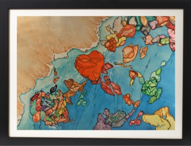 Peinture intitulée "Beach Glass Love" par Terry Cornelius, Œuvre d'art originale, Aquarelle