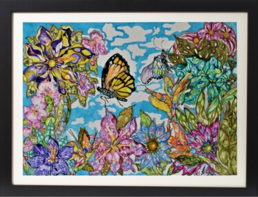 Pintura intitulada "Butterfly Garden" por Terry Cornelius, Obras de arte originais, Aquarela