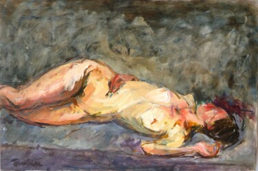 Peinture intitulée "Lying nude" par Terushige Matsumoto, Œuvre d'art originale, Huile