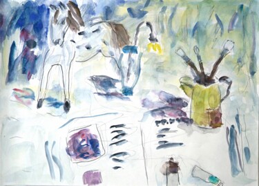 Malerei mit dem Titel "Horse and sunflower" von Terushige Matsumoto, Original-Kunstwerk, Aquarell