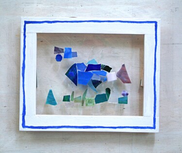 Collages intitolato "Blue fish-Collage o…" da Terushige Matsumoto, Opera d'arte originale, Collages Montato su Pannello di l…